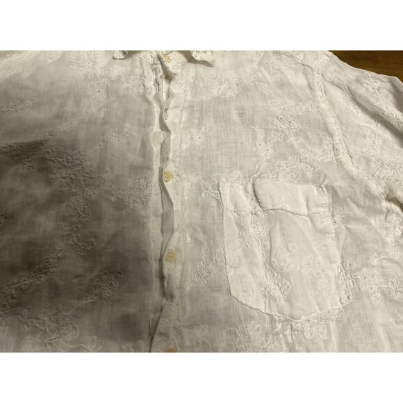 CP Shades Linen Floral Embroidered White Button Down Long Sleeve Shirt S *READ - Picture 2 of 16